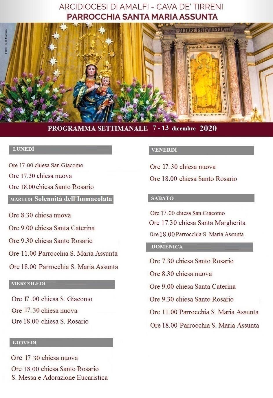 Positano, il programma delle celebrazioni religiose dal 7 al 13 dicembre