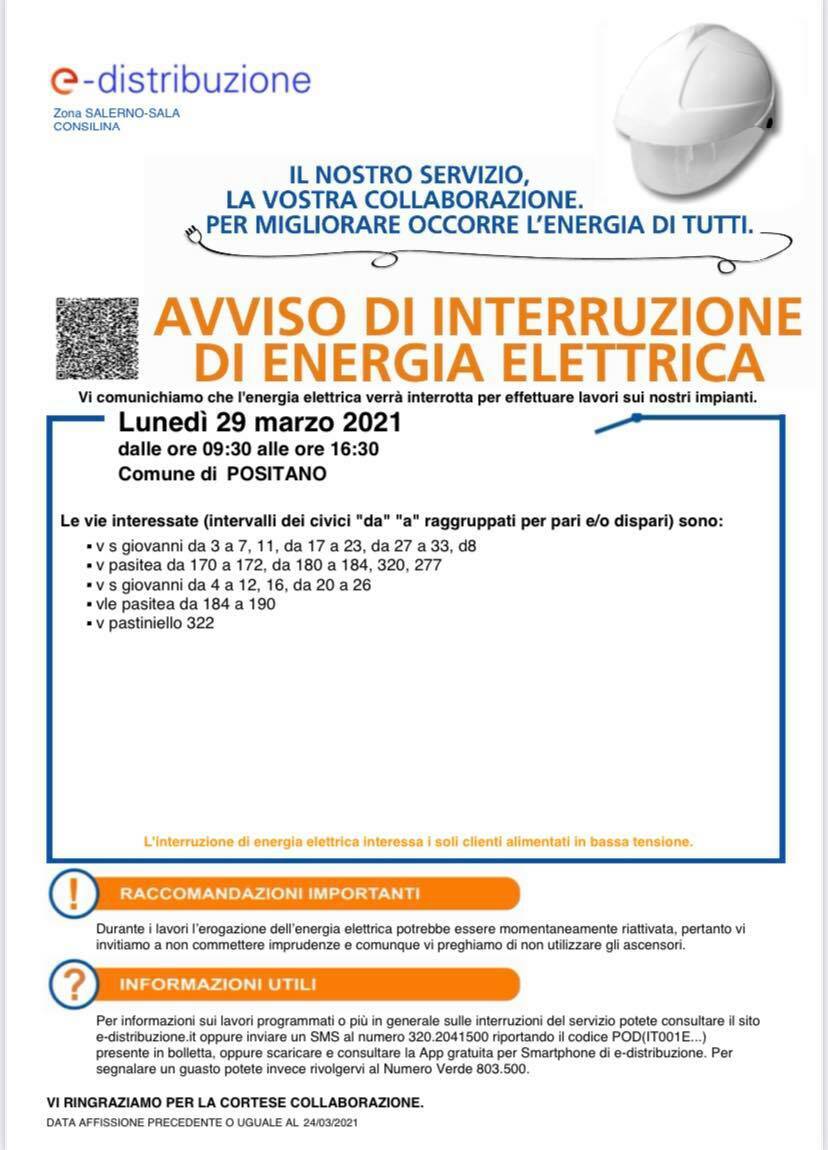 Positano, il 29 marzo interruzione elettrica. Ecco le zone interessate