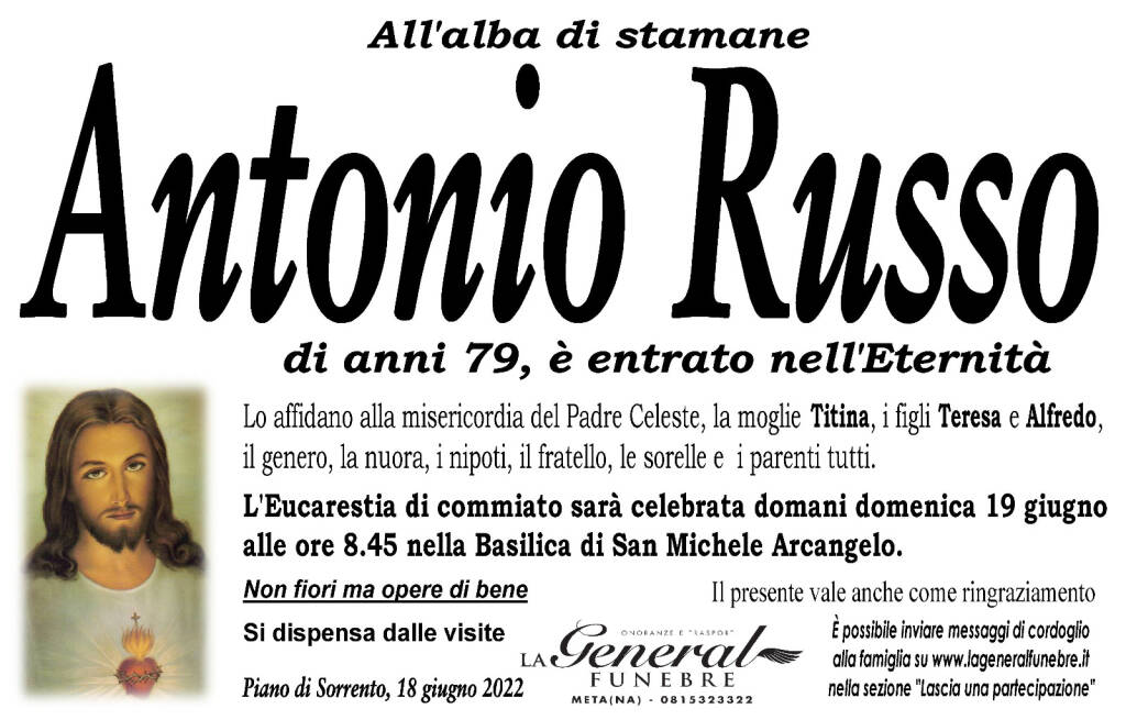 Piano di Sorrento: all'età di 79 anni Antonio Russo è entrato nell'Eternità  - Positanonews