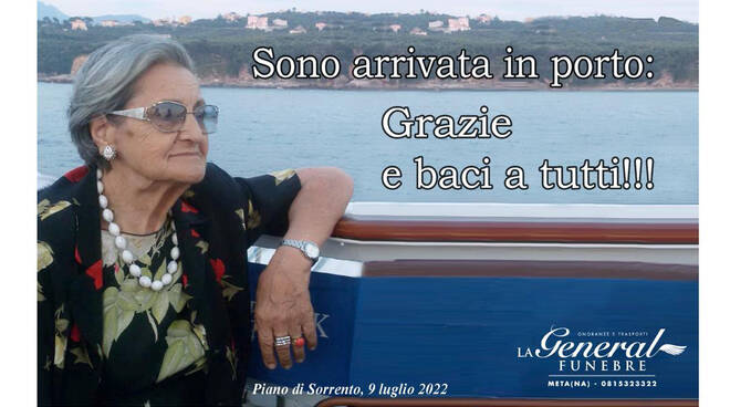 Piano di Sorrento, i ringraziamenti della famiglia Irolla per la scomparsa della cara Giannina: "Sono arrivata in porto"