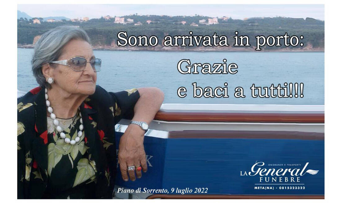 Piano di Sorrento, i ringraziamenti della famiglia Irolla per la scomparsa della cara Giannina: "Sono arrivata in porto"