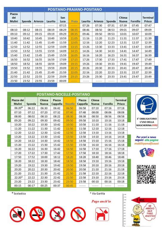 Positano, gli orari della Mobility Amalfi Coast in vigore dal 13 al 30 settembre 2022