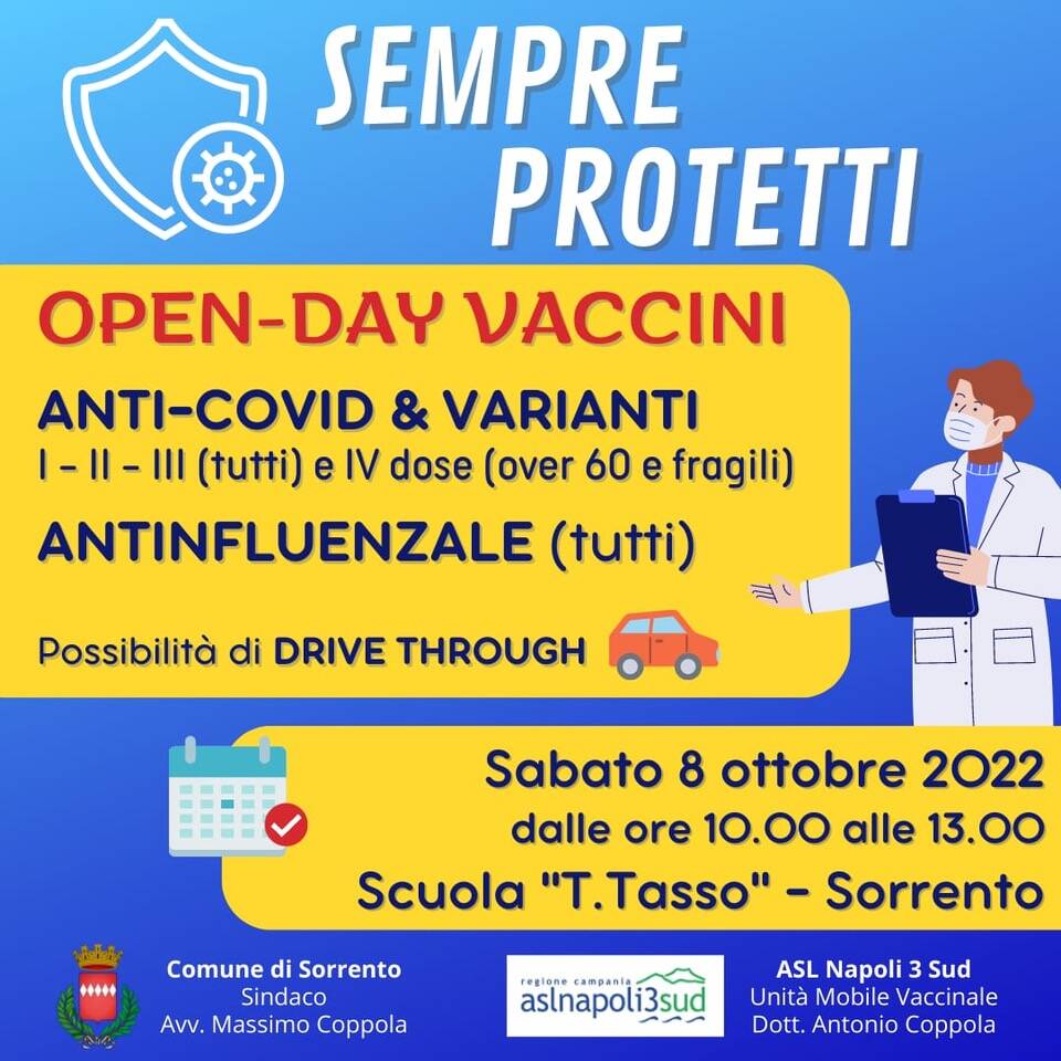 A Sorrento il nuovo Open Day vaccinale anti Covid ed antinfluenzale