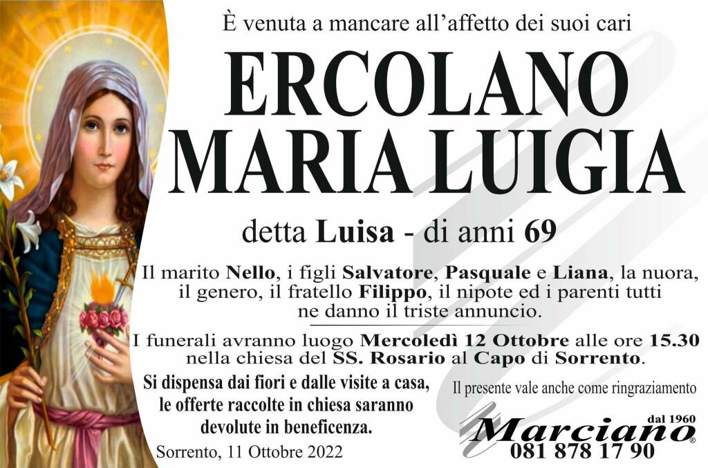 Cordoglio a Sorrento per la scomparsa della 69enne Maria Luigia ...