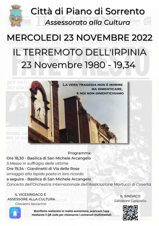 Piano di Sorrento, la tecnologia della realtà aumentata per ricordare il terremoto del 23 novembre 1980