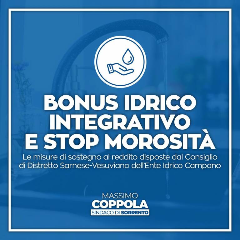 Sorrento: in arrivo il Bonus Idrico Integrativo e lo Stop Morosità