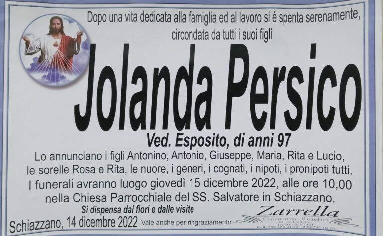 Massa Lubrense, la frazione di Schiazzano piange la scomparsa della 97enne Jolanda Persico