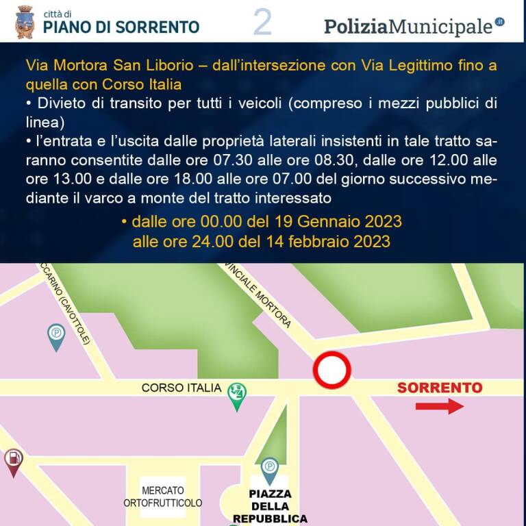 Da lunedì 16 gennaio lavori Piano di Sorrento, ecco la mappa per districarsi nel nuovo piano traffico