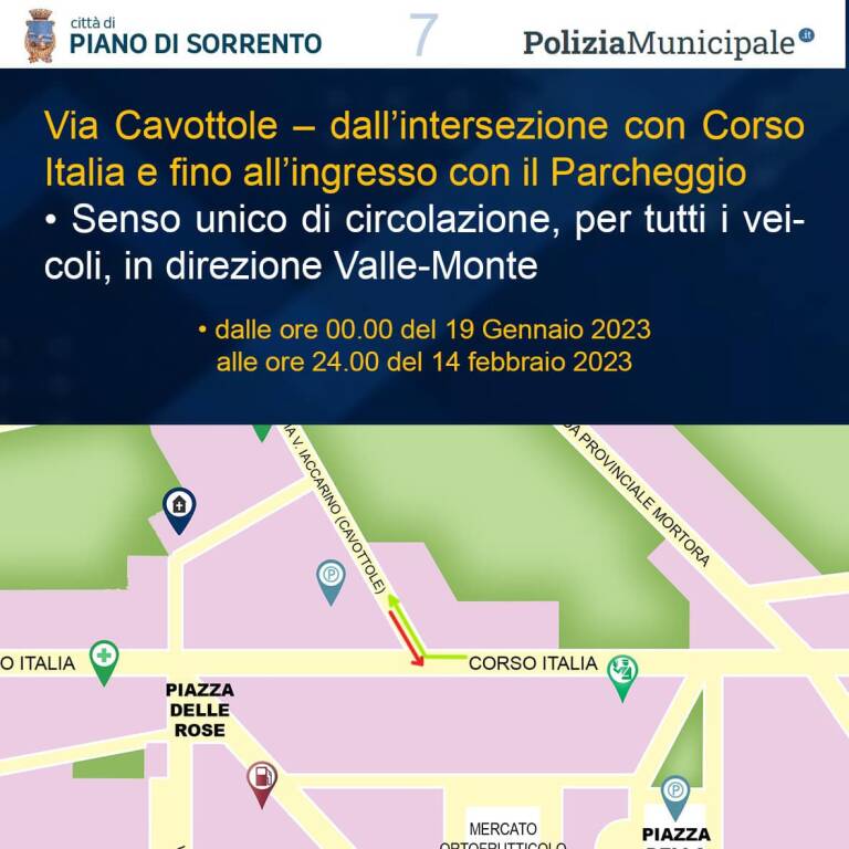 Da lunedì 16 gennaio lavori Piano di Sorrento, ecco la mappa per districarsi nel nuovo piano traffico