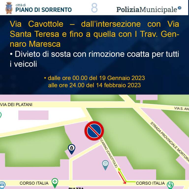 Da lunedì 16 gennaio lavori Piano di Sorrento, ecco la mappa per districarsi nel nuovo piano traffico