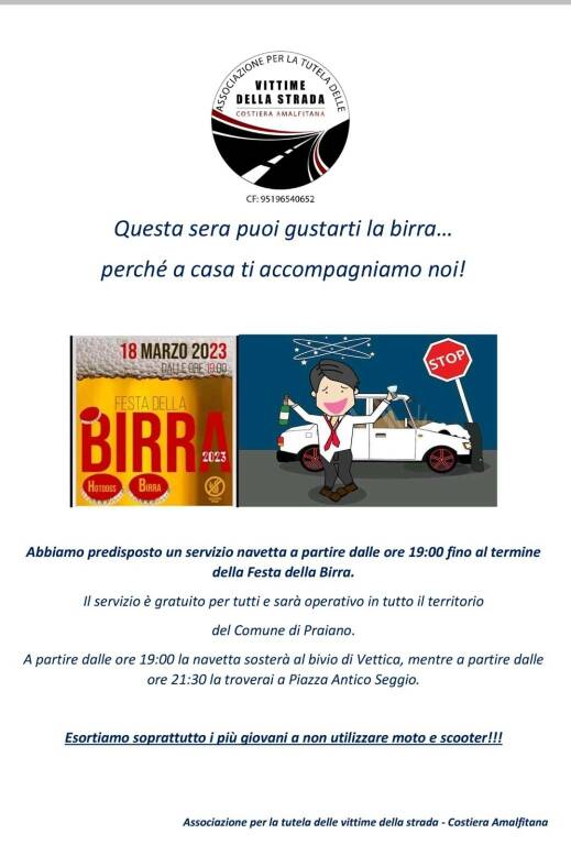 Festa della Birra Praiano navetta associazione vittime della strada 