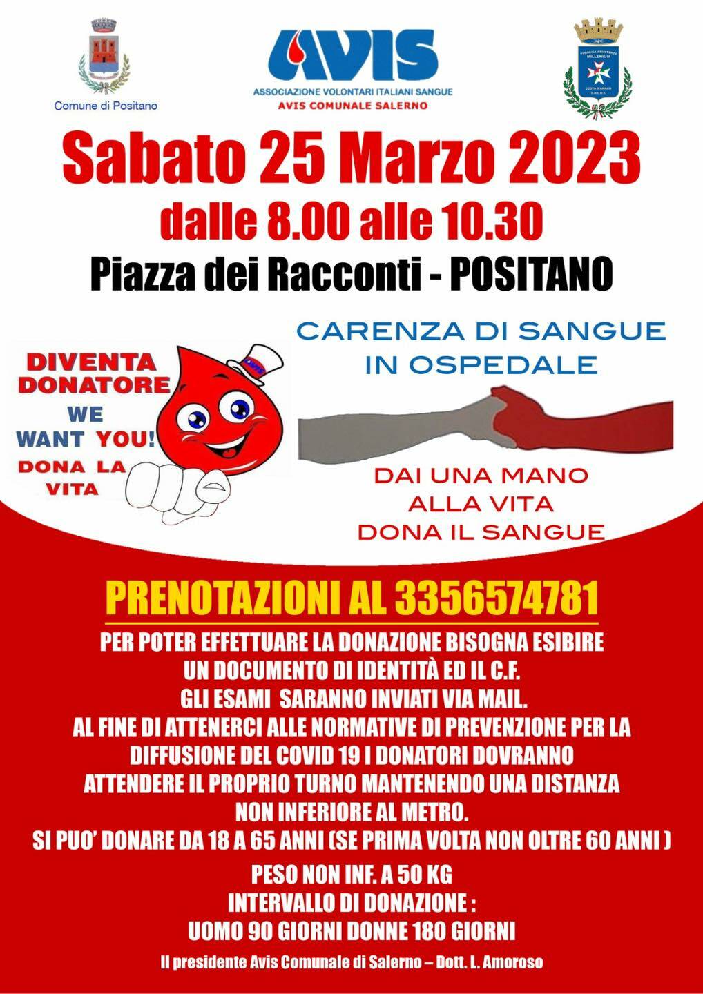 Positano, sabato 25 marzo in Piazza dei Racconti una postazione per la donazione di sangue