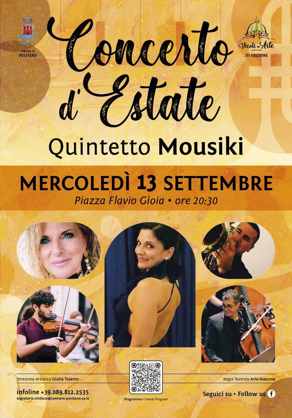 Positano, domani in Piazza Flavio Gioia il Concerto d'estate del Quintetto Mousiki