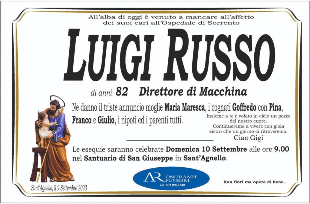 San'Agnello porge l'estremo all'82enne Luigi Russo, Direttore di Macchina