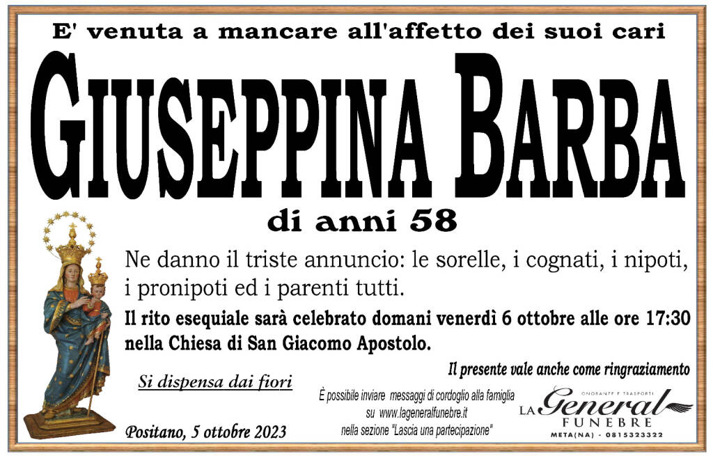 Dolore a Positano per la scomparsa della 58enne Giuseppina Barba