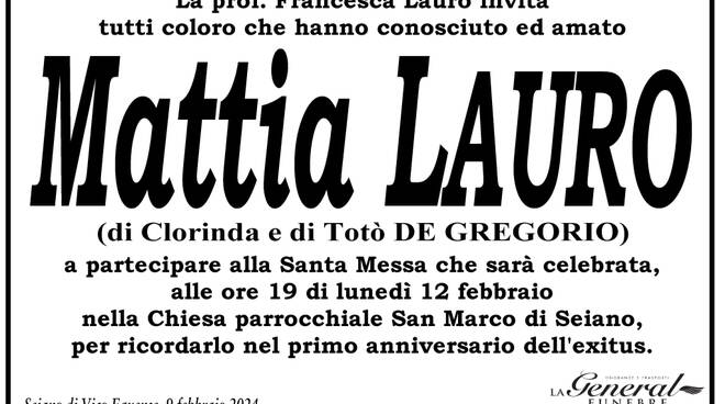 Seiano News: 1° anniversario exitus di Mattia LAURO