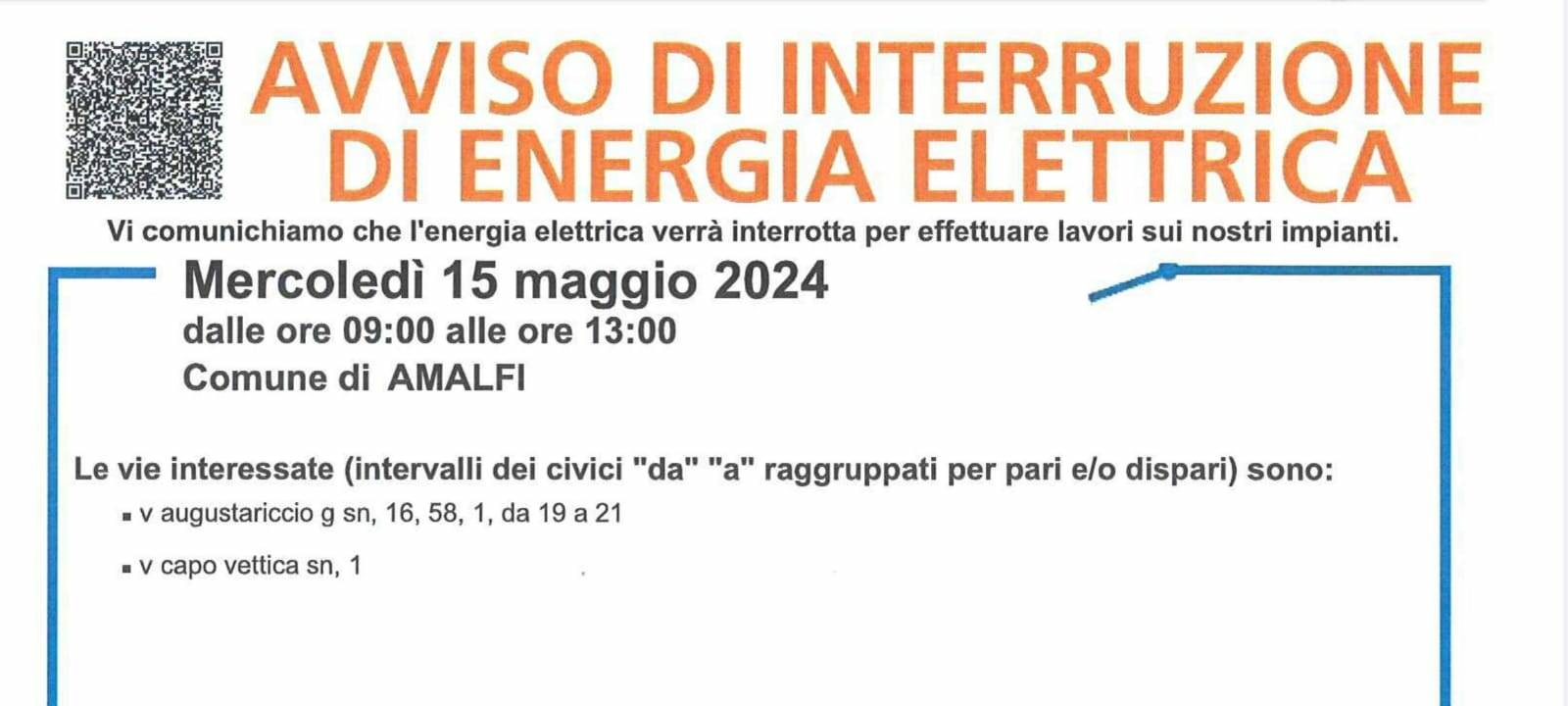 amalfi interruzione elettrica 15 maggio