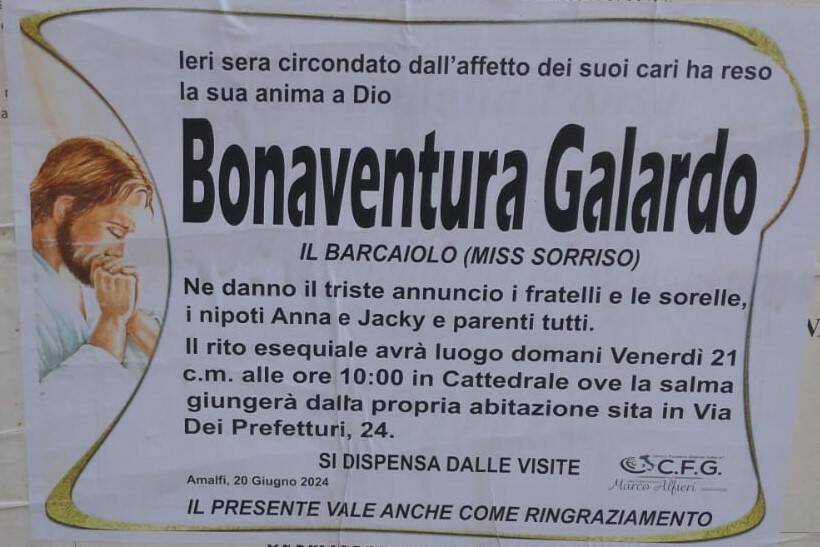 Bonaventura Galardo necrologio Amalfi
