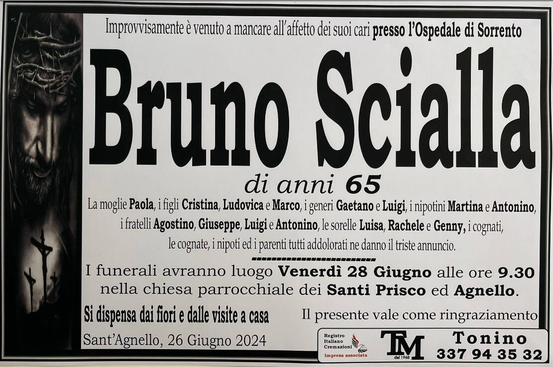 Cordoglio a Sant'Agnello per l'improvvisa scomparsa del 65enne Bruno Scialla
