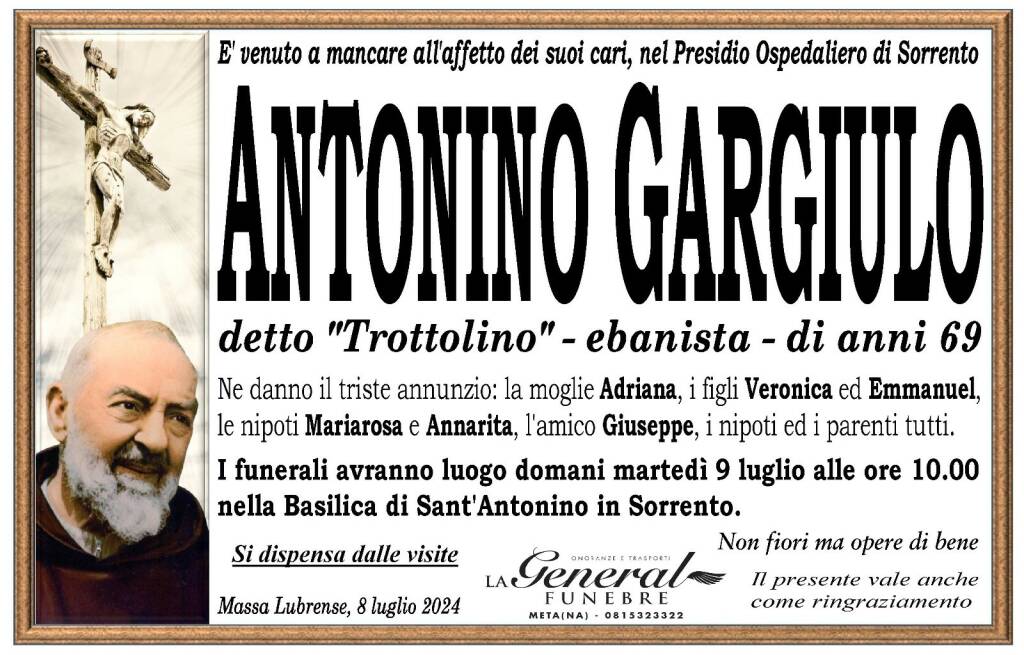 Massa Lubrense piange la scomparsa di Antonino Gargiulo, detto "Trottolino" (ebanista)