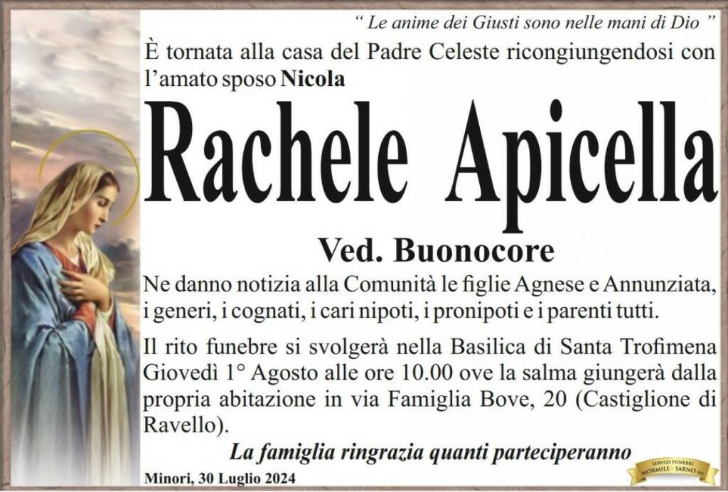 Rachele Amendola necrologio Minori