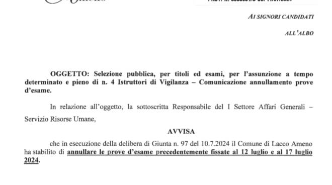 Vigili Stagionali. Lacco Ameno annulla le prove d’esame per le 4 assunzioni