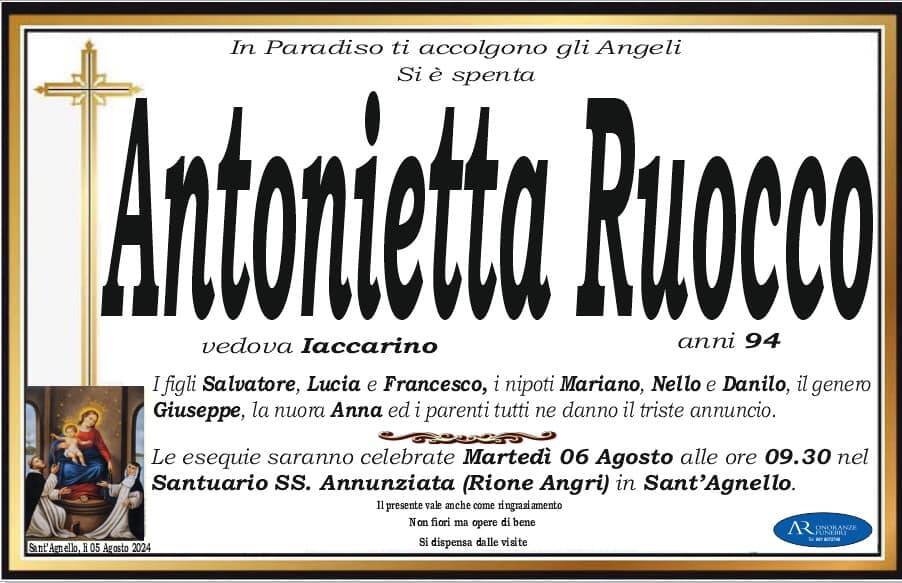 Lutto a Sant'Agnello per la scomparsa di Antonietta Ruocco, vedova Iaccarino