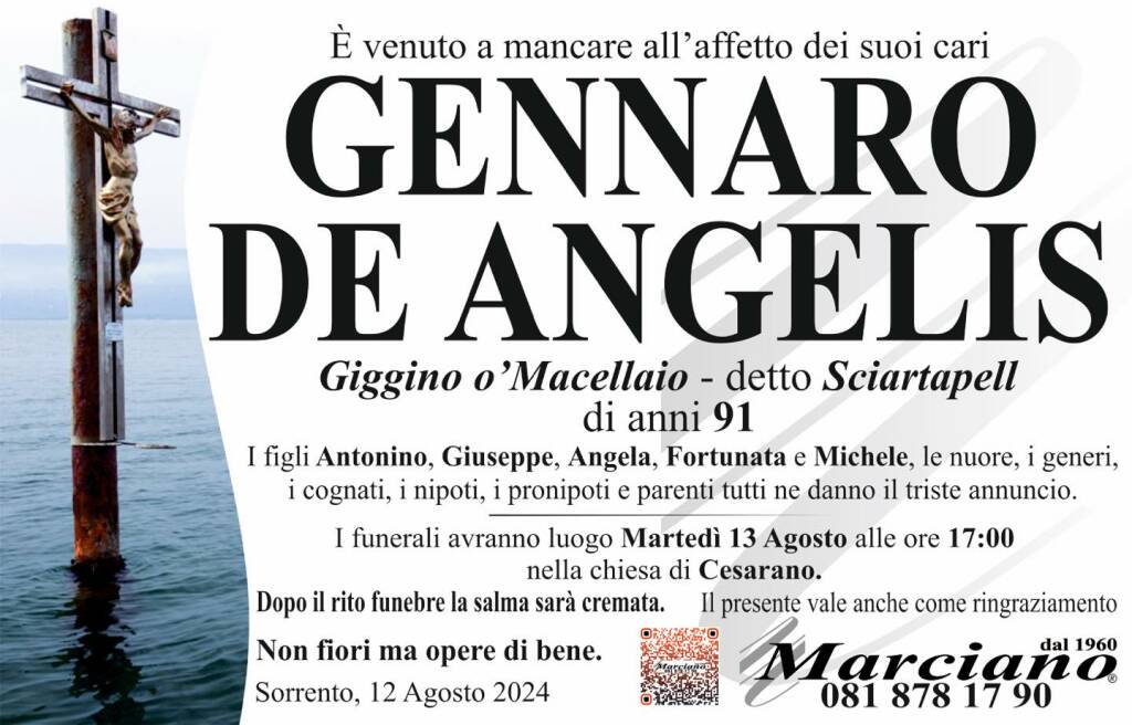 Lutto a Sorrento per la scomparsa di Gennaro De Angelis (Giggino o' Macellaio - detto Sciartapell)