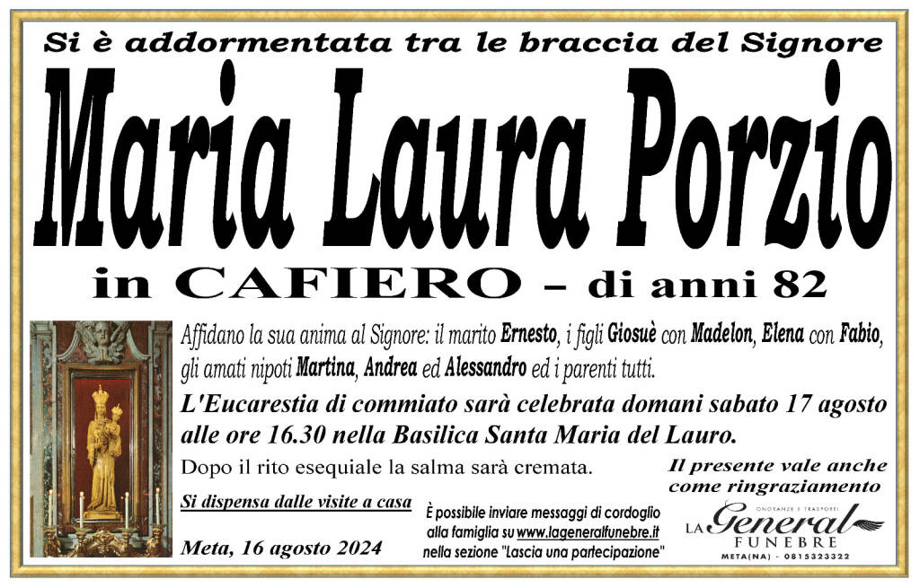 Meta piange la scomparsa di Maria Laura Porzio in Cafiero