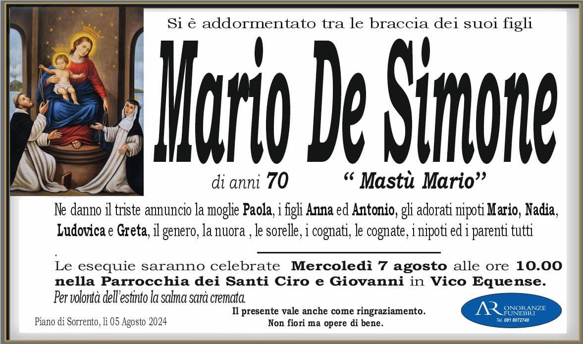 Piano di Sorrento piange la scomparsa di Mario De Simone ("Mastù Mario"), i funerali a Vico Equense