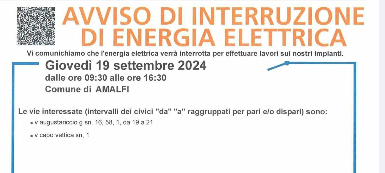 amalfi interruzione corrente elettrica giovedì 19 settembre le strade interessate